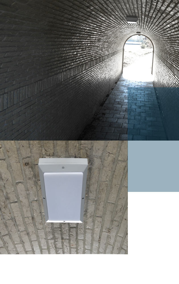 Vandaalbestendige verlichting en armaturen van RXLight lichten een tunnel in Noordeloos uit. Vandaalbestendige verlichting en armaturen van RXLight lichten een tunnel in Noordeloos uit.